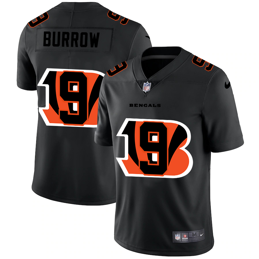 Cincinnati Bengals #9 Joe Burrow Men's Team Logo Dual Overlap Limited Jersey Black