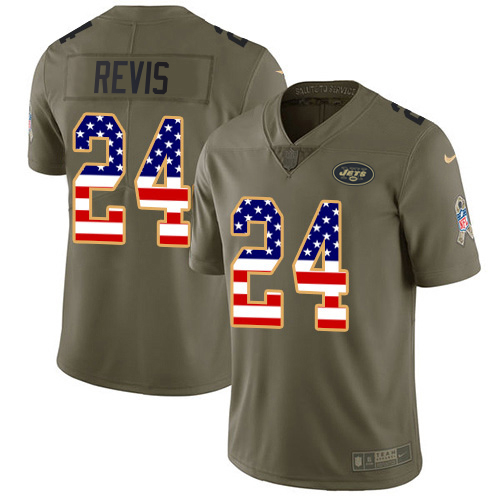 Jets #24 Darrelle Revis Olive/USA Flag Men's Stitched Limited 2017 Salute To Service Jersey