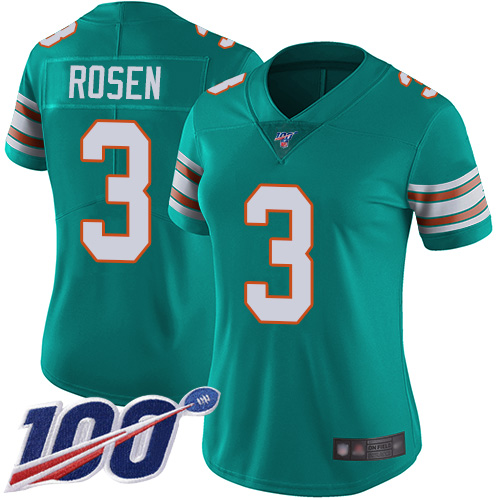 Miami Dolphins #3 Josh Rosen Aqua Green Alternate Women's Stitched 100th Season Vapor Limited Jersey Womens