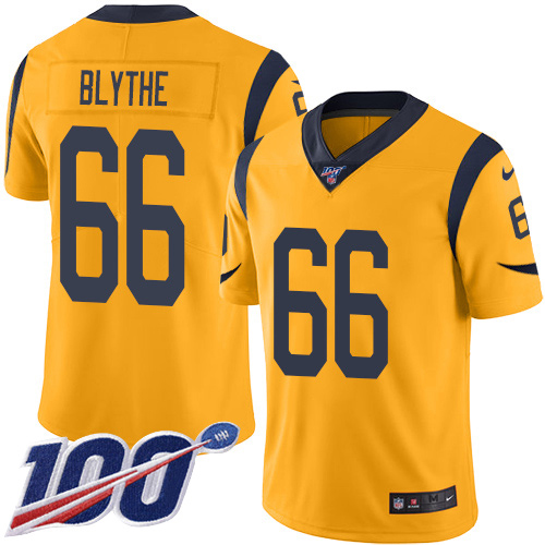 Los Angeles Rams #66 Austin Blythe Gold Youth Stitched Limited Rush 100th Season Jersey Youth