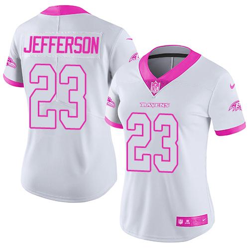 Baltimore Ravens #23 Tony Jefferson White/Pink Women's Stitched Limited Rush Fashion Jersey Womens