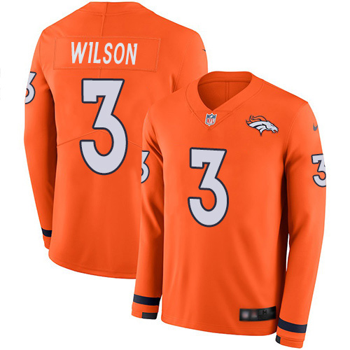 Broncos #3 Russell Wilson Orange Team Color Youth Stitched Limited Therma Long Sleeve Jersey