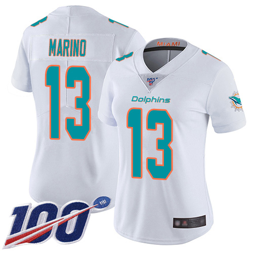 Dolphins #13 Dan Marino White Women's Stitched 100th Season Vapor Limited Jersey