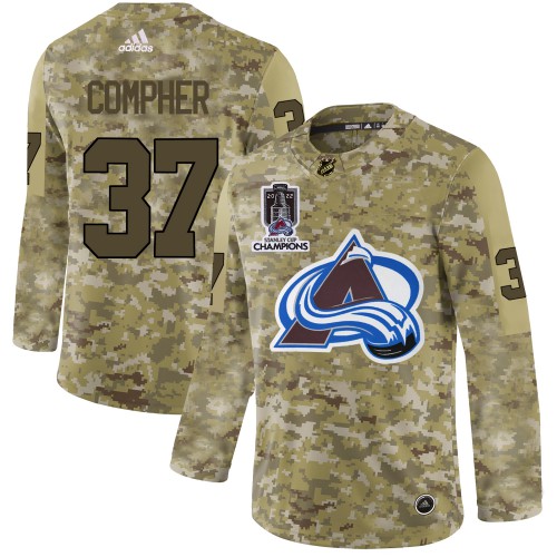 Adidas Colorado Avalanche #37 J.T. Compher Camo 2022 Stanley Cup Champions Authentic Stitched Jersey Men's