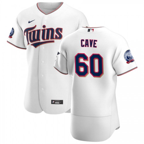 Minnesota Minnesota Twins #60 Jake Cave Men's White Home 2020 60th Season Authentic Team Jersey Men's