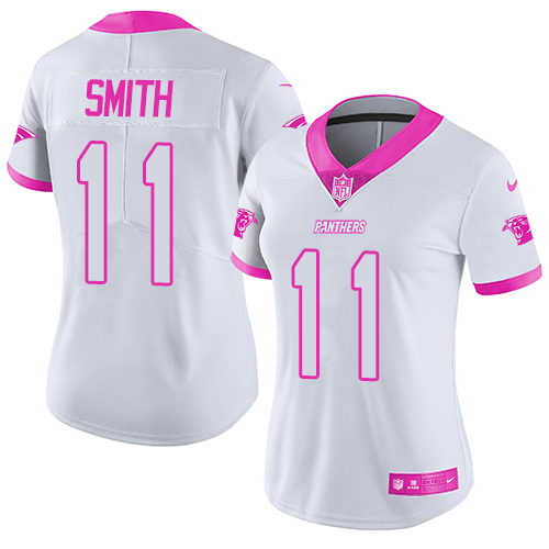 Carolina Panthers #11 Torrey Smith White/Pink Women's Stitched Limited Rush Fashion Jersey Womens