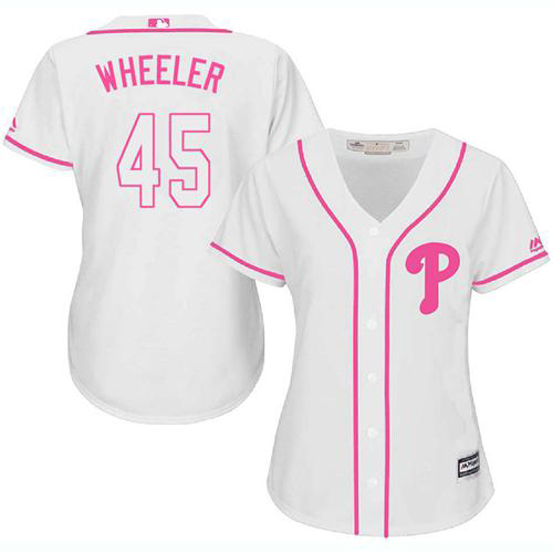 Philadelphia Phillies #45 Zack Wheeler White/Pink Fashion Women's Stitched Jersey Womens