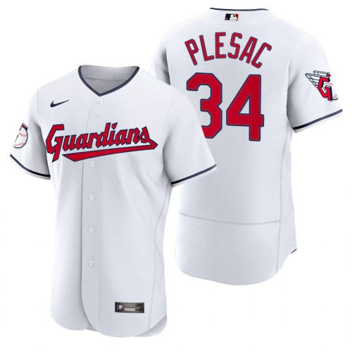 Cleveland Guardians #34 Zach Plesac White Men's 2022 Authentic Home Jersey Men's