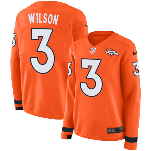 Broncos #3 Russell Wilson Orange Team Color Women's Stitched Limited Therma Long Sleeve Jersey