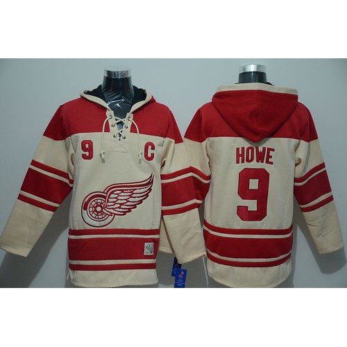 Detroit Red Wings #9 Gordie Howe Cream Sawyer Hooded Sweatshirt Stitched Jersey Men's