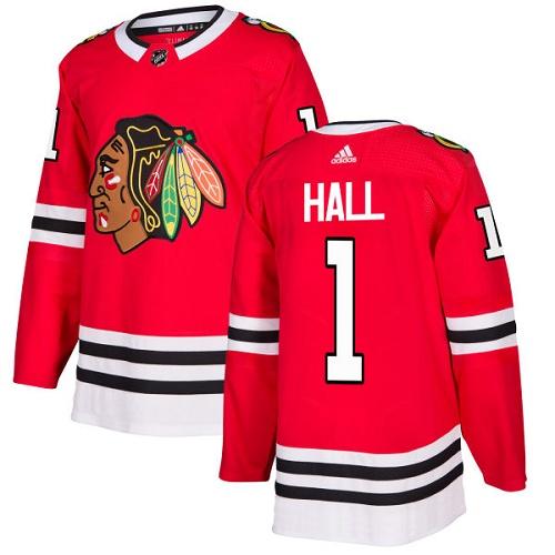Adidas Chicago Blackhawks #1 Glenn Hall Red Home Authentic Stitched Jersey Men's
