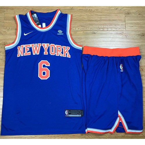 New York Knicks #6 Kristaps Porzingis Blue A Set Swingman Icon Edition Jersey Mens
