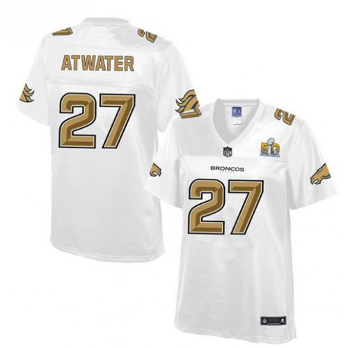 Denver Broncos #27 Steve Atwater White Women's Pro Line Super Bowl 50 Fashion Game Jersey Womens