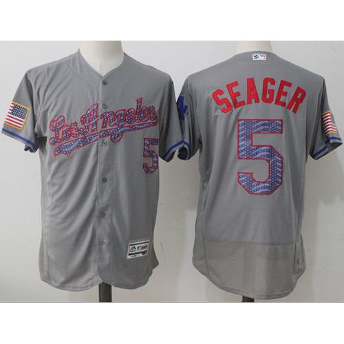 Los Angeles Dodgers #5 Corey Seager Grey Fashion Stars & Stripes Flexbase Authentic Stitched Jersey Men's