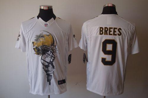 Saints #9 Drew Brees White Men's Stitched Helmet Tri-Blend Limited Jersey