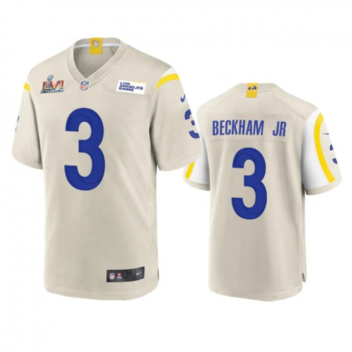 Los Angeles Los Angeles Rams #3 Odell Beckham Jr. Men's Super Bowl LVI Patch Game Jersey - Bone Men's