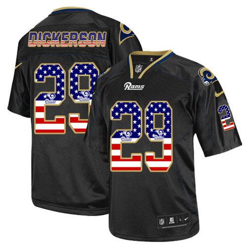 Rams #29 Eric Dickerson Black Men's Stitched Elite USA Flag Fashion Jersey