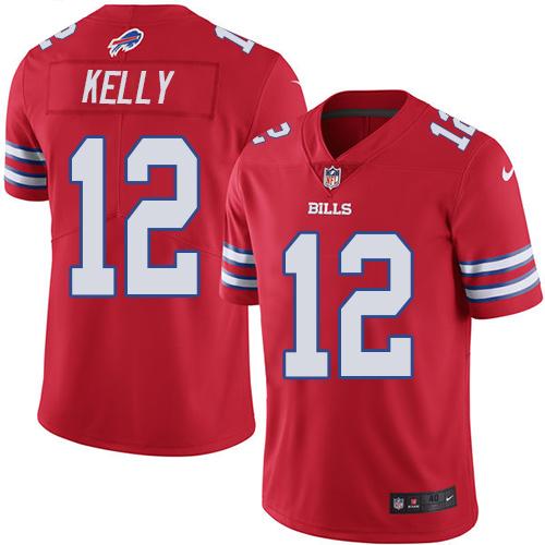 Bills #12 Jim Kelly Red Men's Stitched Elite Rush Jersey