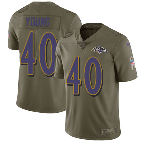 Baltimore Ravens #40 Kenny Young Olive Men's Stitched Limited 2017 Salute To Service Jersey Men's