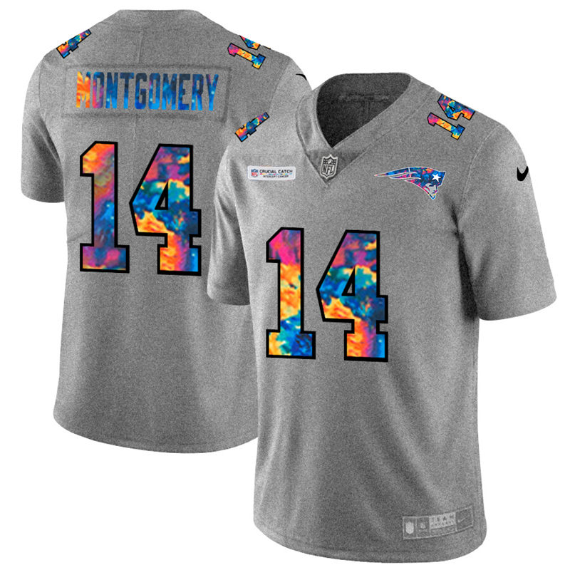 New England Patriots #14 Ty Montgomery Men's Multi-Color 2020 Crucial Catch Jersey Greyheather