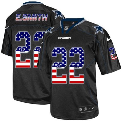 Cowboys #22 Emmitt Smith Black Men's Stitched Elite USA Flag Fashion Jersey