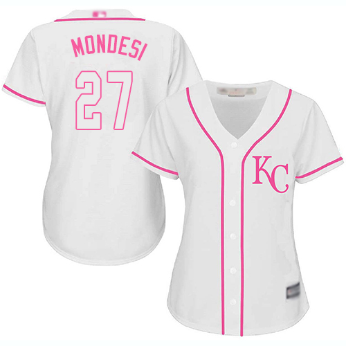 Kansas City Royals #27 Raul Mondesi White/Pink Fashion Women's Stitched Jersey Womens