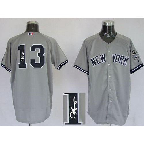 New York Yankees #13 Alex Rodriguez Grey Autographed Stitched Jersey Men's