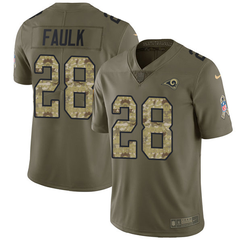 Los Angeles Rams #28 Marshall Faulk Olive/Camo Men's Stitched Limited 2017 Salute To Service Jersey Men's