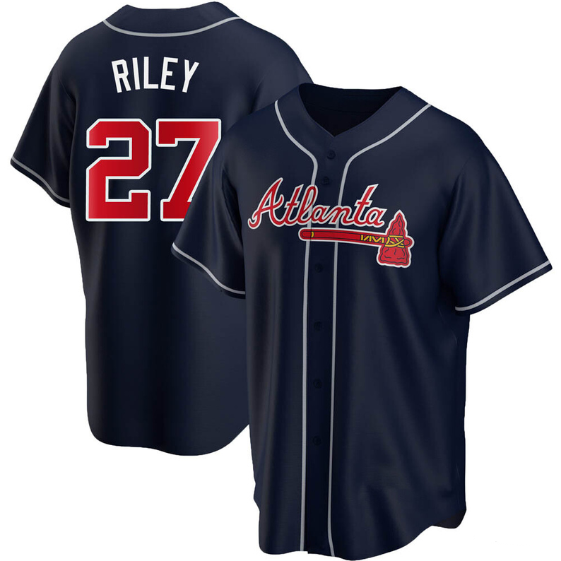 Men's Youth Women's Atlanta Braves #27 Austin Riley Navy  Alternate 2020 Jersey