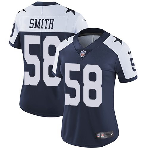Dallas Cowboys #58 Aldon Smith Navy Blue Thanksgiving Women's Stitched Vapor Throwback Limited Jersey Womens