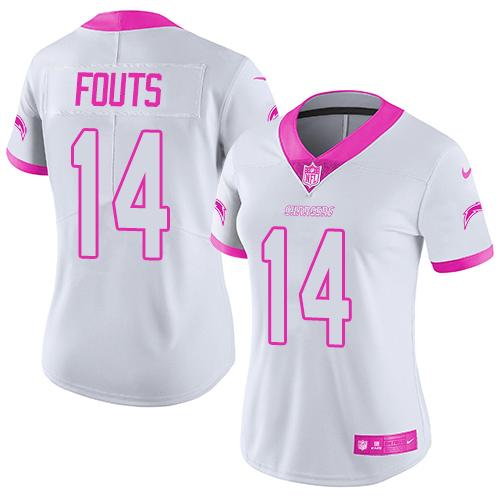 Los Angeles Chargers #14 Dan Fouts White/Pink Women's Stitched Limited Rush Fashion Jersey Womens
