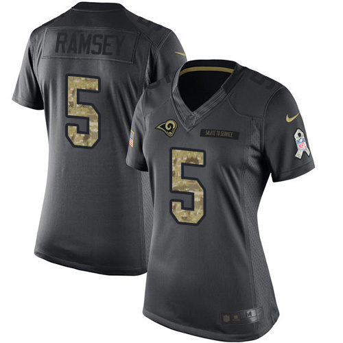 Rams #5 Jalen Ramsey Black Women's Stitched Limited 2016 Salute To Service Jersey