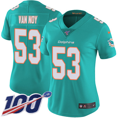Miami Dolphins #53 Kyle Van Noy Aqua Green Team Color Women's Stitched 100th Season Vapor Untouchable Limited Jersey Womens