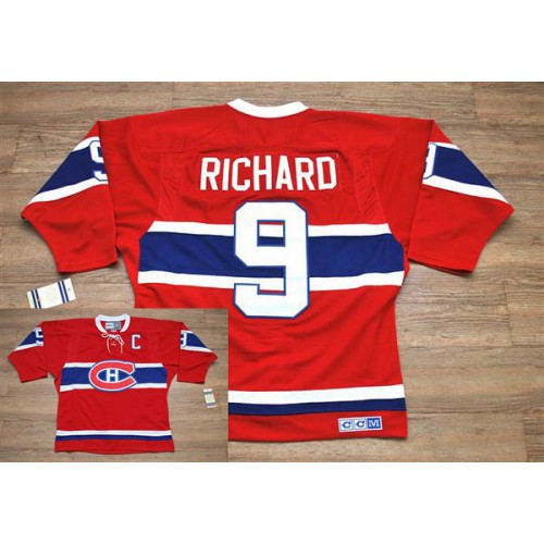 Montreal Canadiens #9 Henri Richard Stitched Red CH CCM Throwback Jersey Men's