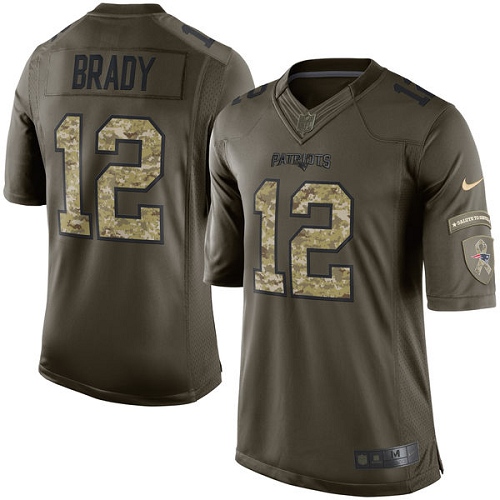 Patriots #12 Tom Brady Green Youth Stitched Limited 2015 Salute To Service Jersey