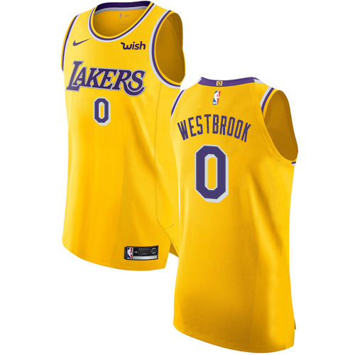 Los Angeles Lakers #0 Russell Westbrook Gold Authentic Icon Edition Jersey Mens