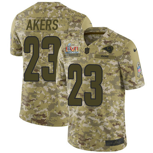 Los Angeles Rams #23 Cam Akers Camo Super Bowl LVI Patch Youth Stitched Limited 2018 Salute To Service Jersey Youth