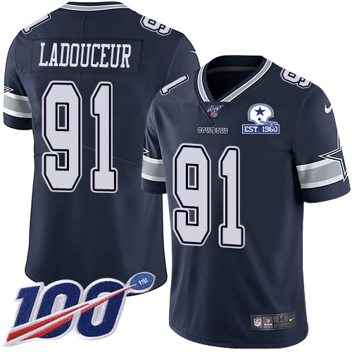 Dallas Cowboys #91 L.P. Ladouceur Navy Blue Team Color Men's Stitched With Established In 1960 Patch 100th Season Vapor Untouchable Limited Jersey