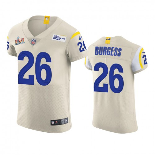 Los Angeles Los Angeles Rams #26 Terrell Burgess Men's Super Bowl LVI Patch Vapor Elite Player Jersey - Bone Men's