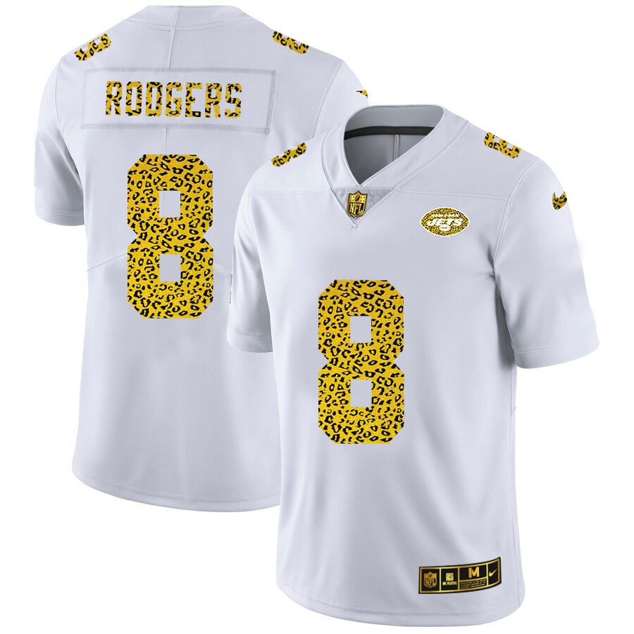 New York Jets #8 Aaron Rodgers Men's Flocked Leopard Print Vapor Limited Jersey White