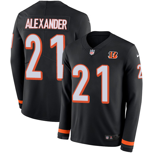 Cincinnati Bengals #21 Mackensie Alexander Black Team Color Men's Stitched Limited Therma Long Sleeve Jersey Men's