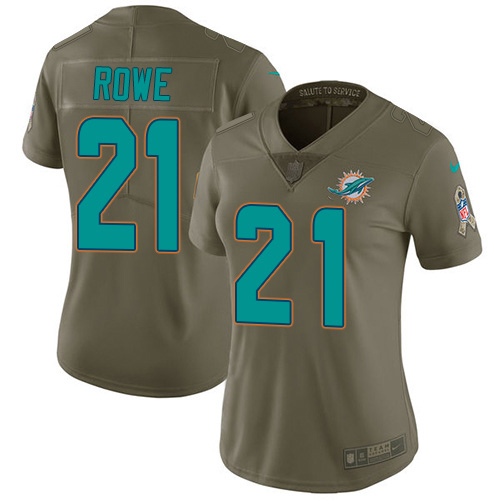 Miami Dolphins #21 Eric Rowe Olive Women's Stitched Limited 2017 Salute To Service Jersey Womens