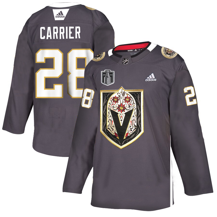 Vegas Golden Knights #28 William Carrier Men's Grey 2023 Stanley Cup Final Patch Adidas Latino Heritage Night Stitched Jersey
