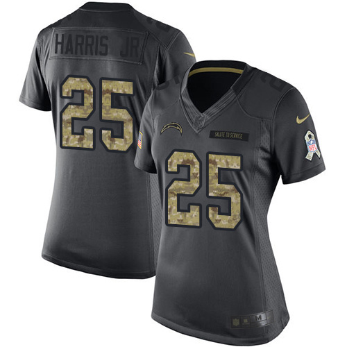 Los Angeles Chargers #25 Chris Harris Jr Black Women's Stitched Limited 2016 Salute to Service Jersey Womens