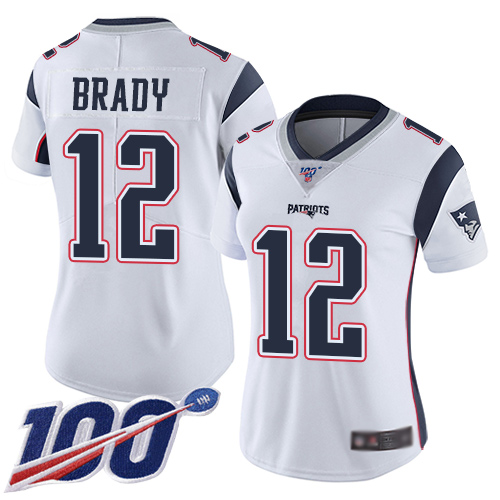 Patriots #12 Tom Brady White Women's Stitched 100th Season Vapor Limited Jersey