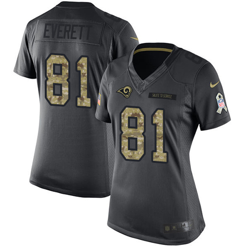 Los Angeles Rams #81 Gerald Everett Black Women's Stitched Limited 2016 Salute to Service Jersey Womens