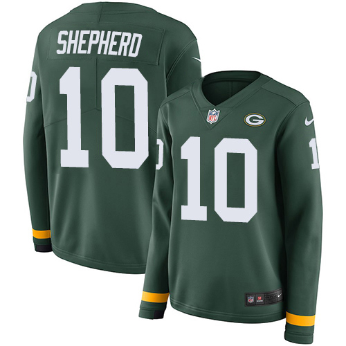 Green Bay Packers #10 Darrius Shepherd Green Team Color Women's Stitched Limited Therma Long Sleeve Jersey Womens