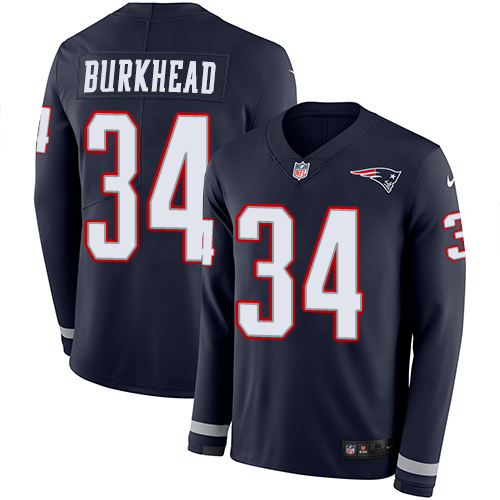 New England Patriots #34 Rex Burkhead Navy Blue Team Color Men's Stitched Limited Therma Long Sleeve Jersey Men's