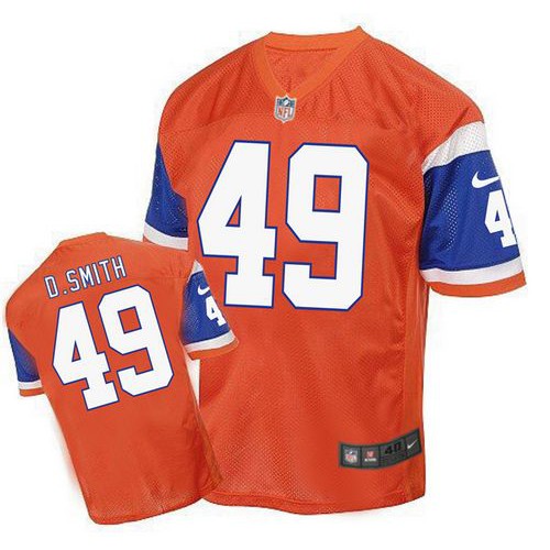 Denver Broncos #49 Dennis Smith Orange Men's Stitched Elite Throwback Jersey Men's