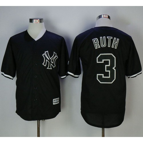New York Yankees #3 Babe Ruth Black Fashion Stitched Jersey Men's